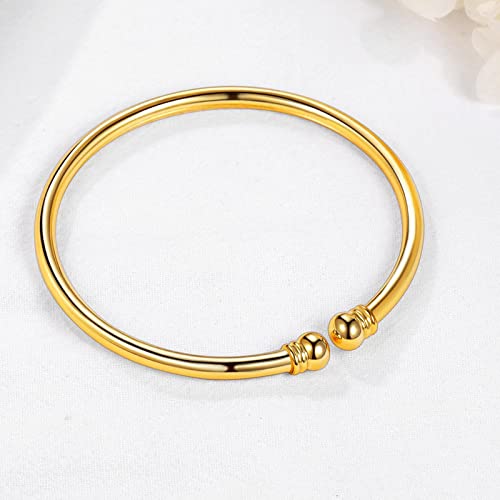 U7 Gold Plated Bangle Round End Torque Cuff Bracelet for Women - Image 5