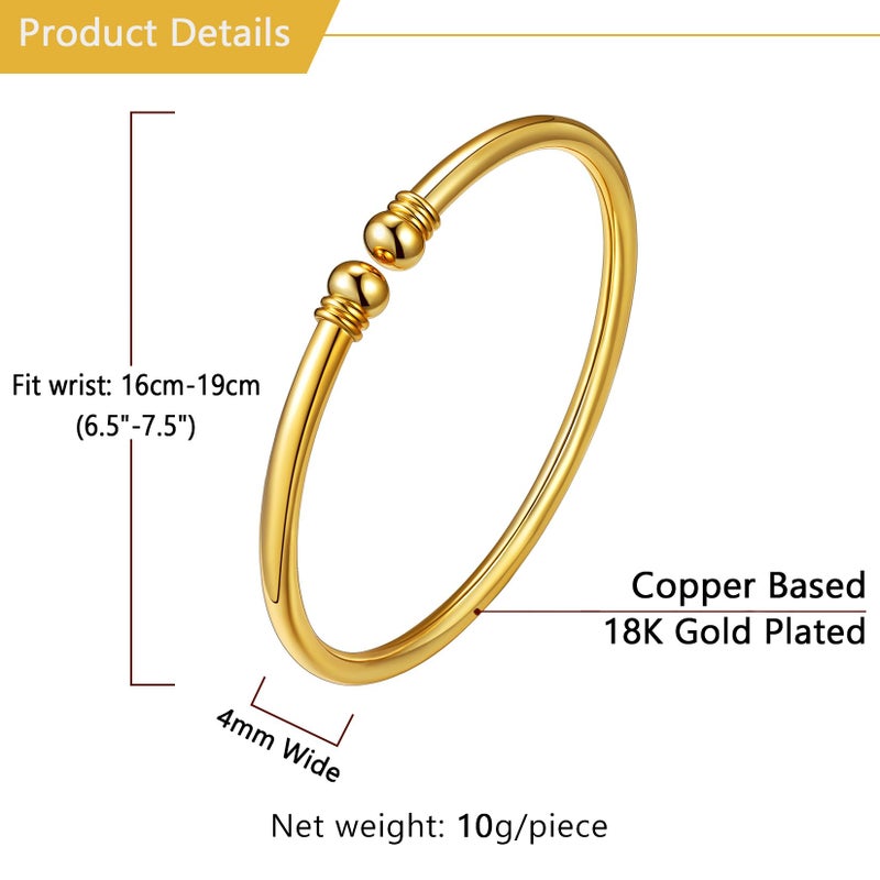 U7 Gold Plated Bangle Round End Torque Cuff Bracelet for Women - Image 4