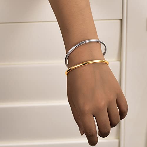 U7 Gold Plated Bangle Round End Torque Cuff Bracelet for Women - Image 2