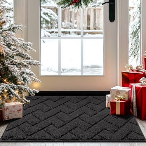 hicorfe Front Door Mat Outside Entrance32x40 Absorbent Muddy Dirt Resist Welcome Door Mats Outdoor IndoorStain and Fade ResistantNon Slip Backing Entry Mat Doormat for EntrywayCharcoal