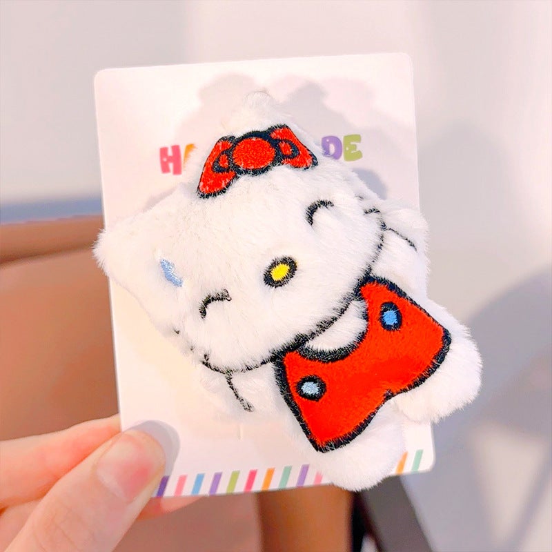 Loquat New Cartoon HelloKitty Plush Hair Ties Elastic No-Damage Clips Red kt cat hairpin