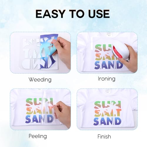 Tintnut Gradient HTV Vinyl - 6sheets 12 x 10 Inches Blue Ombre HTV Iron on Vinyl Gradient Heat Transfer Vinyl for T-Shirts DIY Rainbow Patterned HTV Vinyl - Image 2