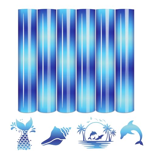 Tintnut Gradient HTV Vinyl - 6sheets 12 x 10 Inches Blue Ombre HTV Iron on Vinyl Gradient Heat Transfer Vinyl for T-Shirts DIY Rainbow Patterned HTV Vinyl - Image 1