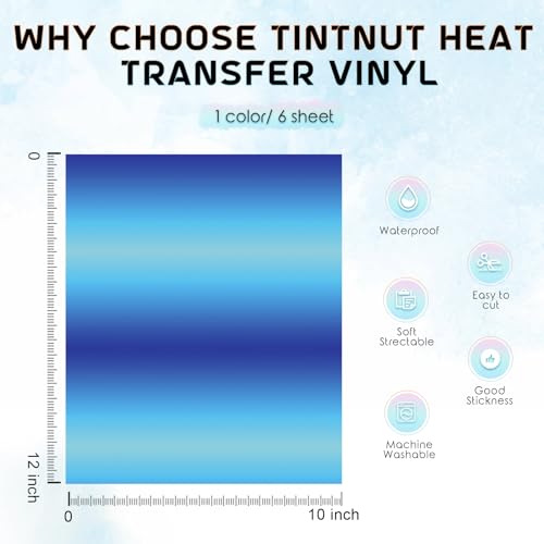 Tintnut Gradient HTV Vinyl - 6sheets 12 x 10 Inches Blue Ombre HTV Iron on Vinyl Gradient Heat Transfer Vinyl for T-Shirts DIY Rainbow Patterned HTV Vinyl - Image 3