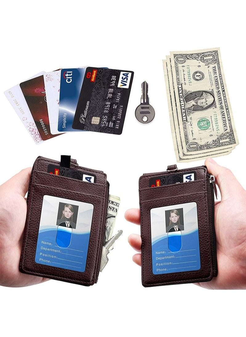Generic Badge Holder with Zipper, PU Leather ID Badge Card Holder Wallet with 5 Card Slots, 1 Side RFID Blocking Pocket and 20 inch Neck Lanyard Strap for Offices ID/School ID/Driver Licence  - Image 3