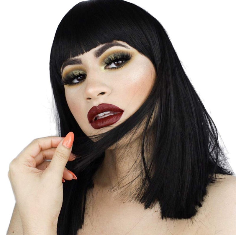 morvally Short Straight Black Wig with Bangs Natural Looking Heat Resistant Hair Cosplay Costume Wigs (14 inches Natural Black) - Image 3