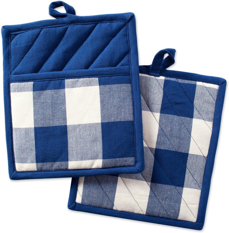 DII Buffalo Check Kitchen Collection, Classic Farmhouse Kitchen Set, Potholder, Navy & Cream, 2 Piece - Image 1