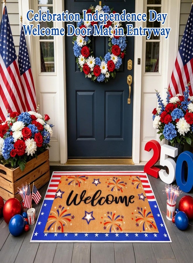 Prewplam 2 Pcs 4th of July Patriotic Welcome Doormat-Outdoor 250th Anniversary America Flag Door Mat with Fireworks,Rubber Non Slip Backing Floor Mats Home Decoration Porch Entryway Entrance Decor - Image 5