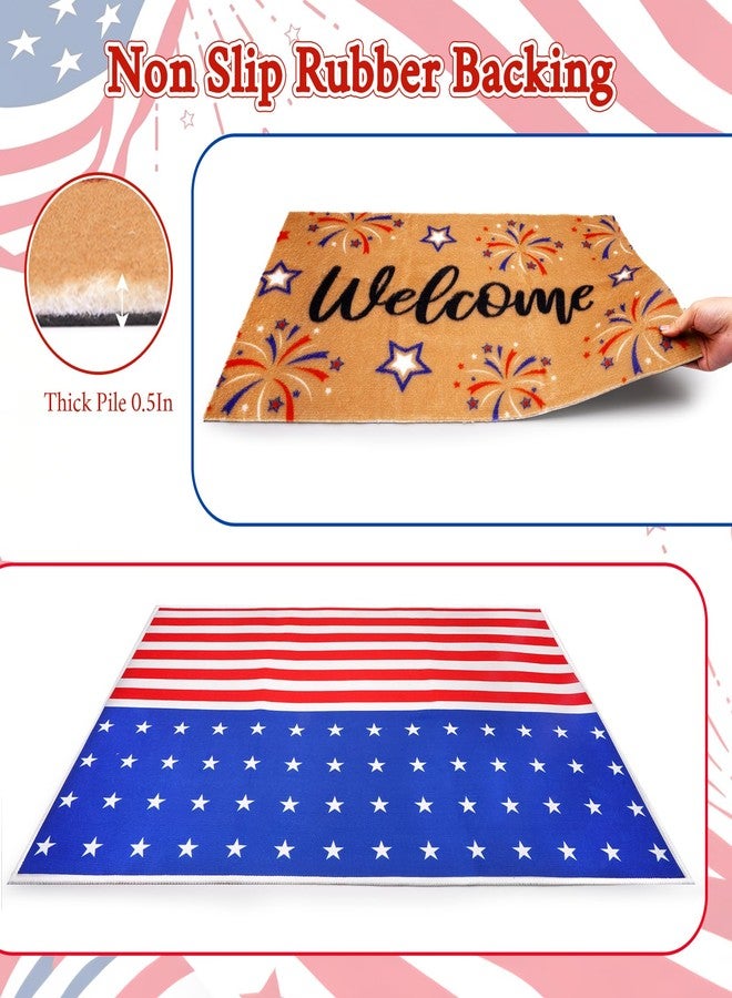 Prewplam 2 Pcs 4th of July Patriotic Welcome Doormat-Outdoor 250th Anniversary America Flag Door Mat with Fireworks,Rubber Non Slip Backing Floor Mats Home Decoration Porch Entryway Entrance Decor - Image 4