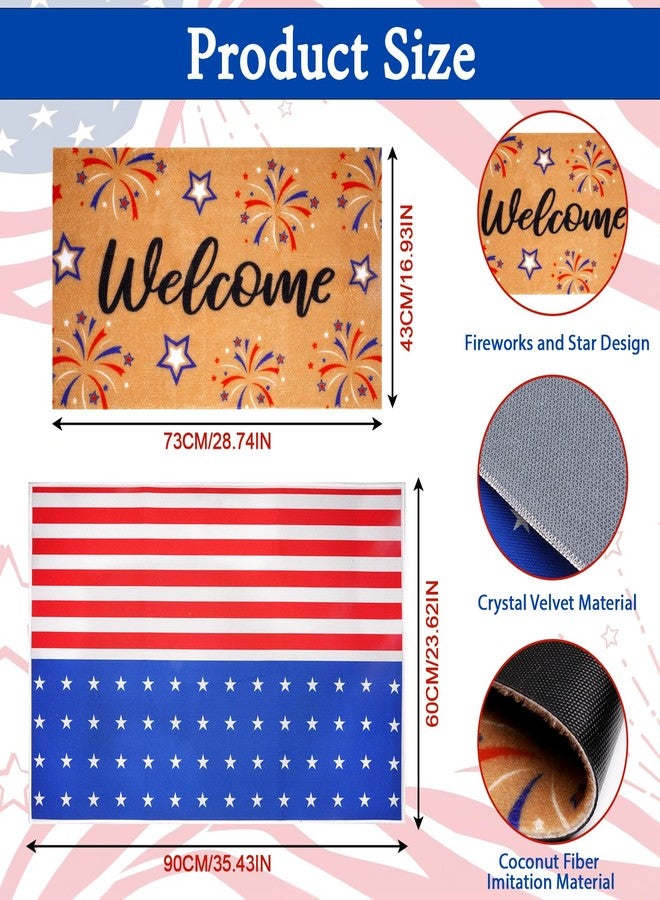Prewplam 2 Pcs 4th of July Patriotic Welcome Doormat-Outdoor 250th Anniversary America Flag Door Mat with Fireworks,Rubber Non Slip Backing Floor Mats Home Decoration Porch Entryway Entrance Decor - Image 3