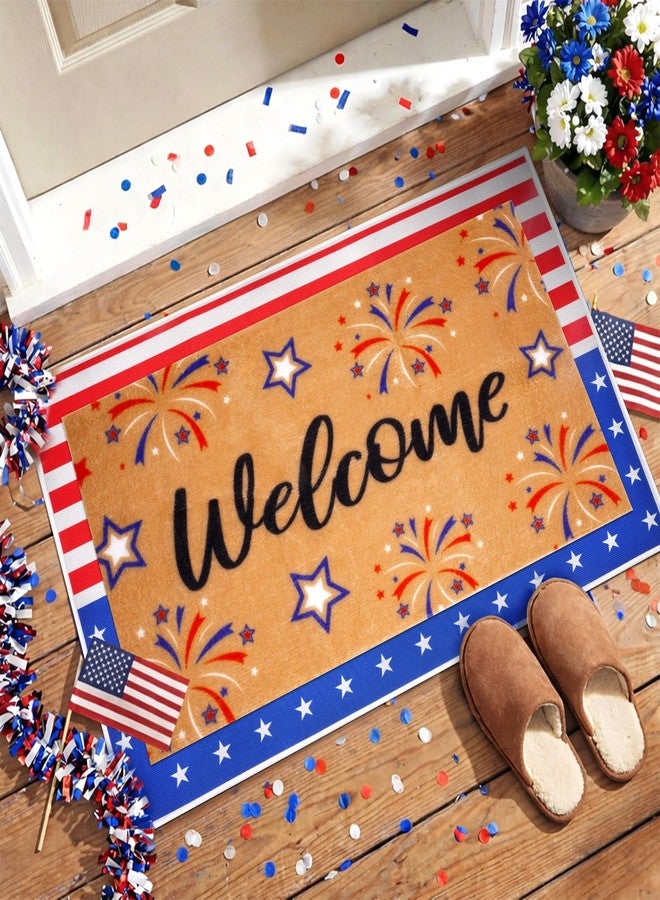 Prewplam 2 Pcs 4th of July Patriotic Welcome Doormat-Outdoor 250th Anniversary America Flag Door Mat with Fireworks,Rubber Non Slip Backing Floor Mats Home Decoration Porch Entryway Entrance Decor - Image 1