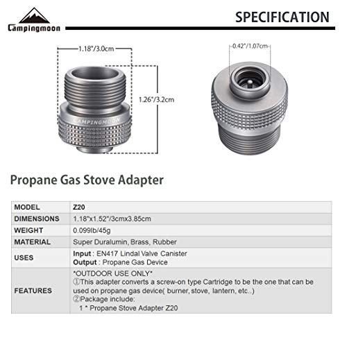 camping moon CAMPINGMOON Camping Grill Propane Gas Stove Adapter, Input: EN417 Lindal Valve Canister, Output: Propane Gas Stove Z20 - Image 2