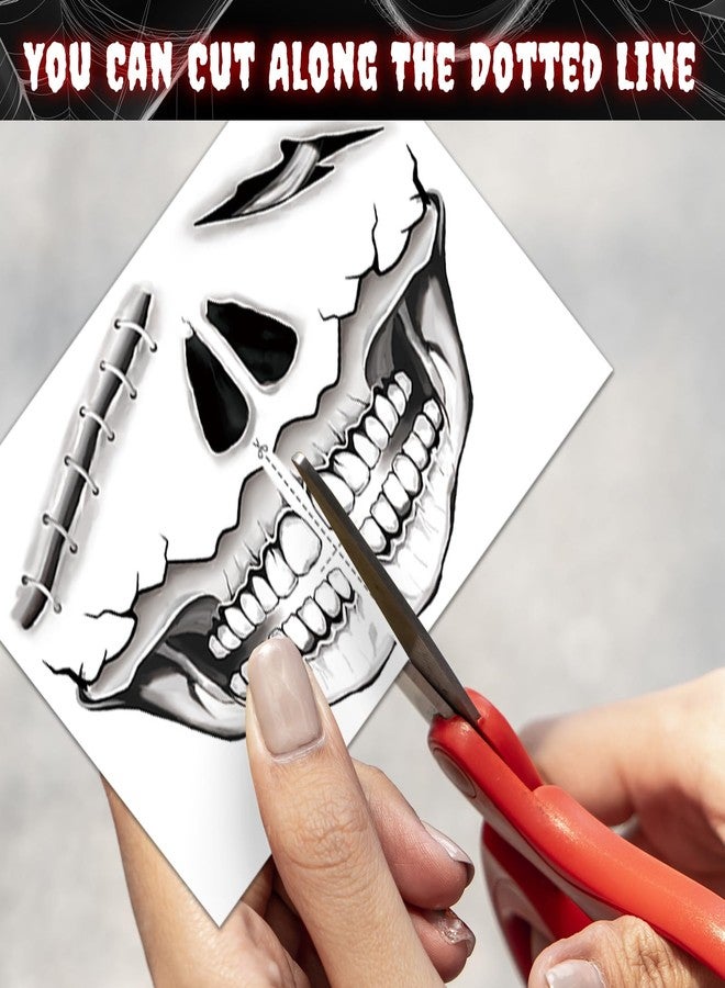 Leesgel Halloween Decorations- Skeleton Face Temporary Tattoos with Self Adhesive Face Gems Perfect for Halloween Costumes, Makeup, Party Favors, Stickers, Goodie Bag Stuffers for Women & Men, Adults - Image 3