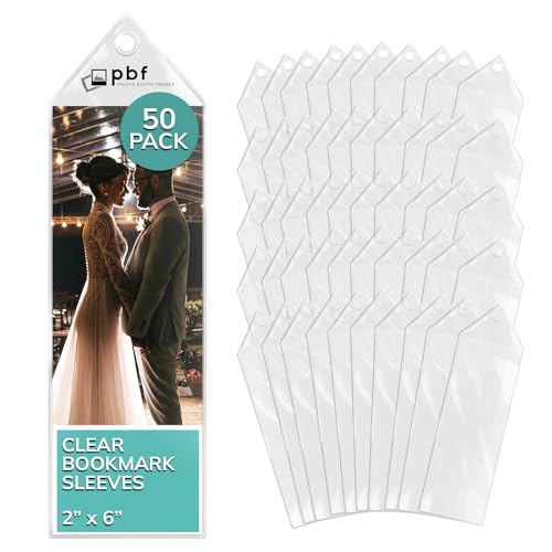 pbf PHOTO BOOTH FRAMES Photo Booth Frames - 50 Premium Vinyl Photo Booth Bookmark Sleeves 2 1/4 X 6 1/4 for Wedding 2x6 inch Photo Booth Sleeve - Image 1