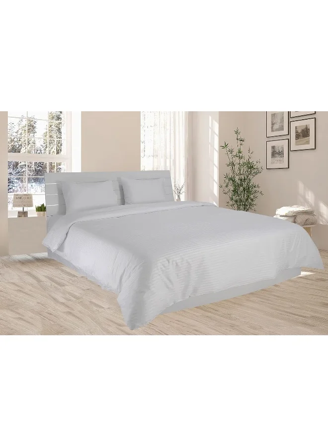 Hotel Linen Klub Hotel Linen Klub Single Comforter Set - 4 Pieces, Luxurious 100% Cotton with 250 Thread Count Sateen, Stylish Classic Stripe Pattern - Soft Microfiber Filling, Size: 160 x 240 cm, White