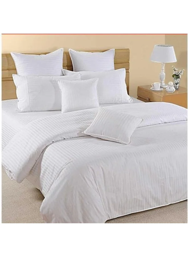 Hotel Linen Klub Hotel Linen Klub Single Comforter Set - 4 Pieces, Luxurious 100% Cotton with 250 Thread Count Sateen, Stylish Classic Stripe Pattern - Soft Microfiber Filling, Size: 160 x 240 cm, White