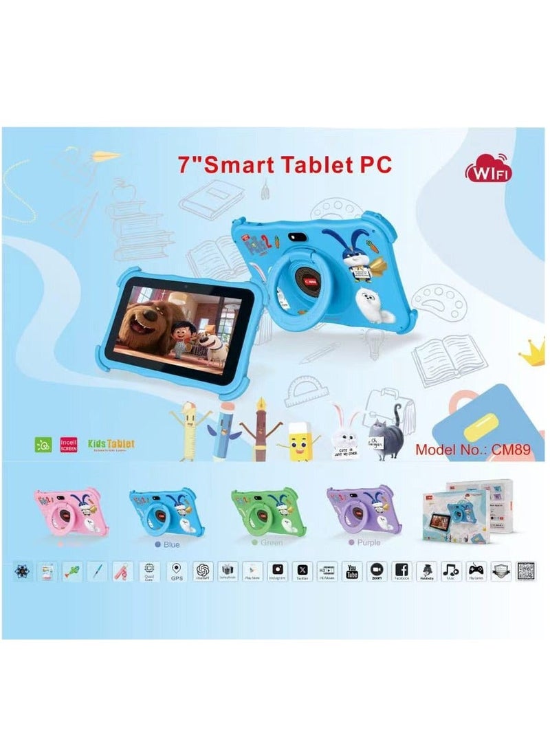 C idea 7-Inch Kids Smart Tablet CM89 8GB RAM + 256GB ROM Android Wi-Fi Tablet with Bluetooth & GPS Corner Edge-Proof with 360° Foldable Stand Dual Camera Educational & Entertainment Tablet for Children Blue - Image 4