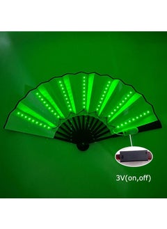 Zigver 3V 13 Inch Glow Folding Hand Fan Led Decorative Fan Led Fan Photography Props Rave Luminous Fans Birthday Gift Glow Party Supplies Green  - Image 2