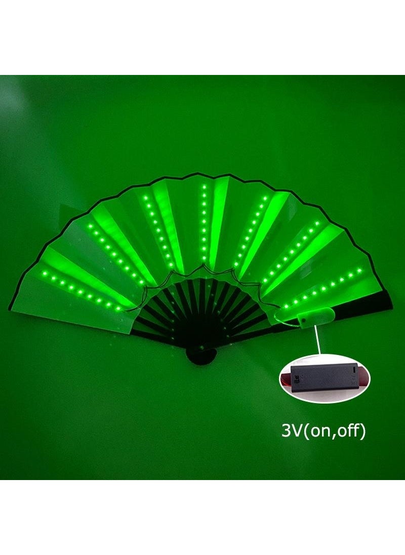 Zigver 3V 13 Inch Glow Folding Hand Fan Led Decorative Fan Led Fan Photography Props Rave Luminous Fans Birthday Gift Glow Party Supplies Green  - Image 2