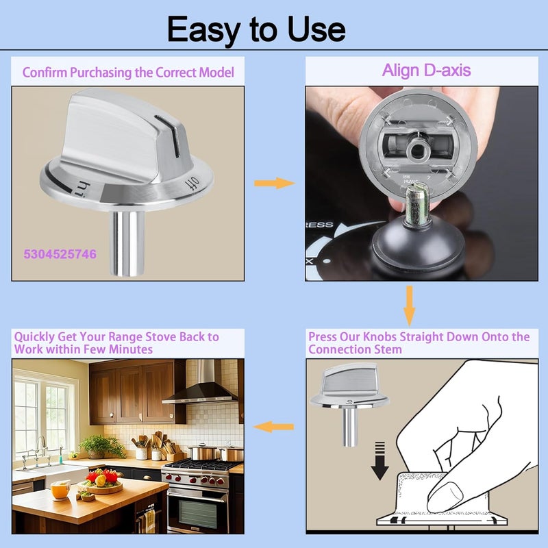 TURNEGOO قطع غيار لمقابض المواقد ذات القضيب الطويل رقم 5304525746، متوافقة مع مقابض مواقد الغاز وأفران Frigidaire، قطعة غيار للرقم 5304504839 (4 عبوات) - Image 5