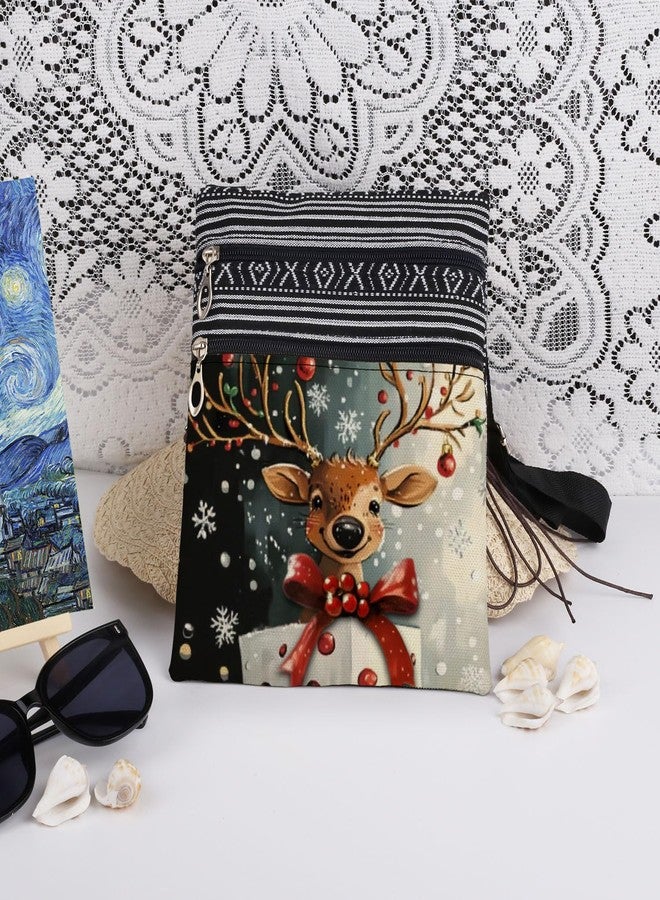 XiaoGalaee Christmas Deer with Gift Box Print Crossbody Bag, Adjustable Strap Purse for Holiday Season, Reindeer Festive Gift for Women Men Friends, Christmas Birthday Present - Image 3