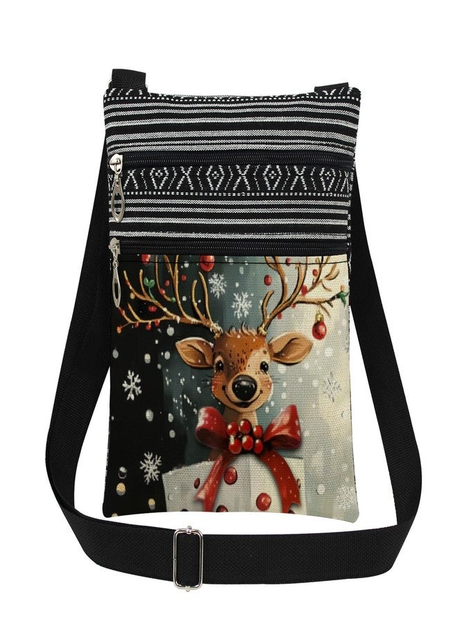 XiaoGalaee Christmas Deer with Gift Box Print Crossbody Bag, Adjustable Strap Purse for Holiday Season, Reindeer Festive Gift for Women Men Friends, Christmas Birthday Present - Image 1
