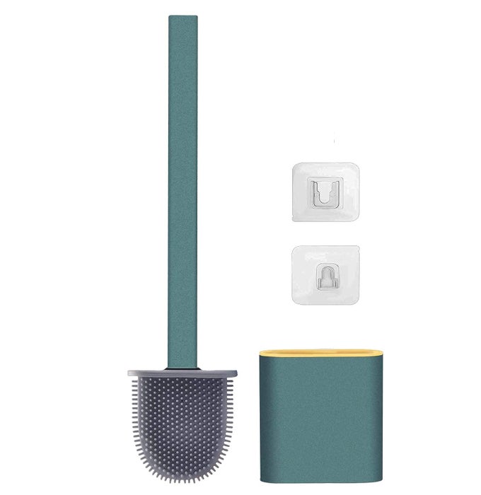FLAT HEAD FLEXIBLE SOFT BRISTLES BRUSH WITH QUICK DRYING HOLDER SET FOR BATHROOM ACCESSORY CLEANING SILICONE TOILET BRUSH WITH HOLDER SET