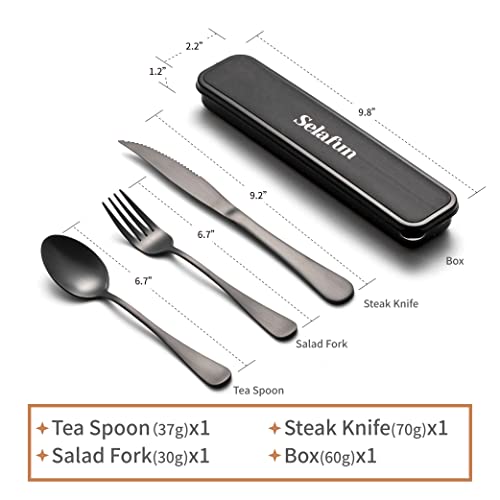 Selafun 4-pieces Travel Set with Case Portable Silverware Utensils Set for work, Stainless Steel Reusable Flatware Set Cutlery Set for Camping Picnic Hiking Office (6.7inch, Matte Black) - Image 2