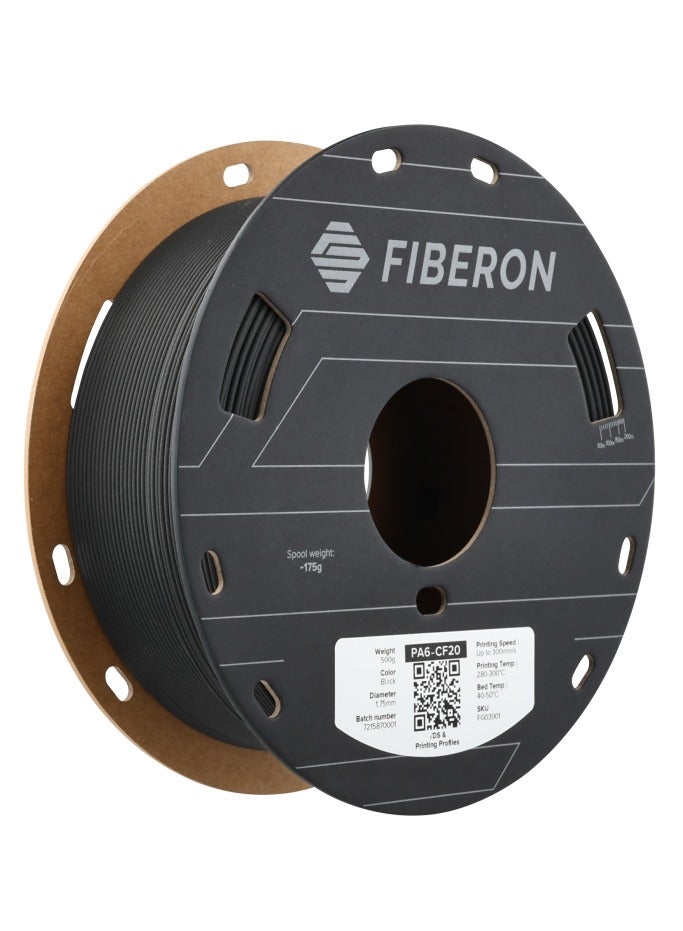 خيوط نايلون من ألياف الكربون من Polymaker Fiberon PA6-CF، 1.75 مم، أسود، 500 جرام، بكرة كرتون ذات حافة صلبة محسنة، خيوط طباعة ثلاثية الأبعاد خالية من الانحناء من نايلون Fiberon PA6-CF، 1.75 مم