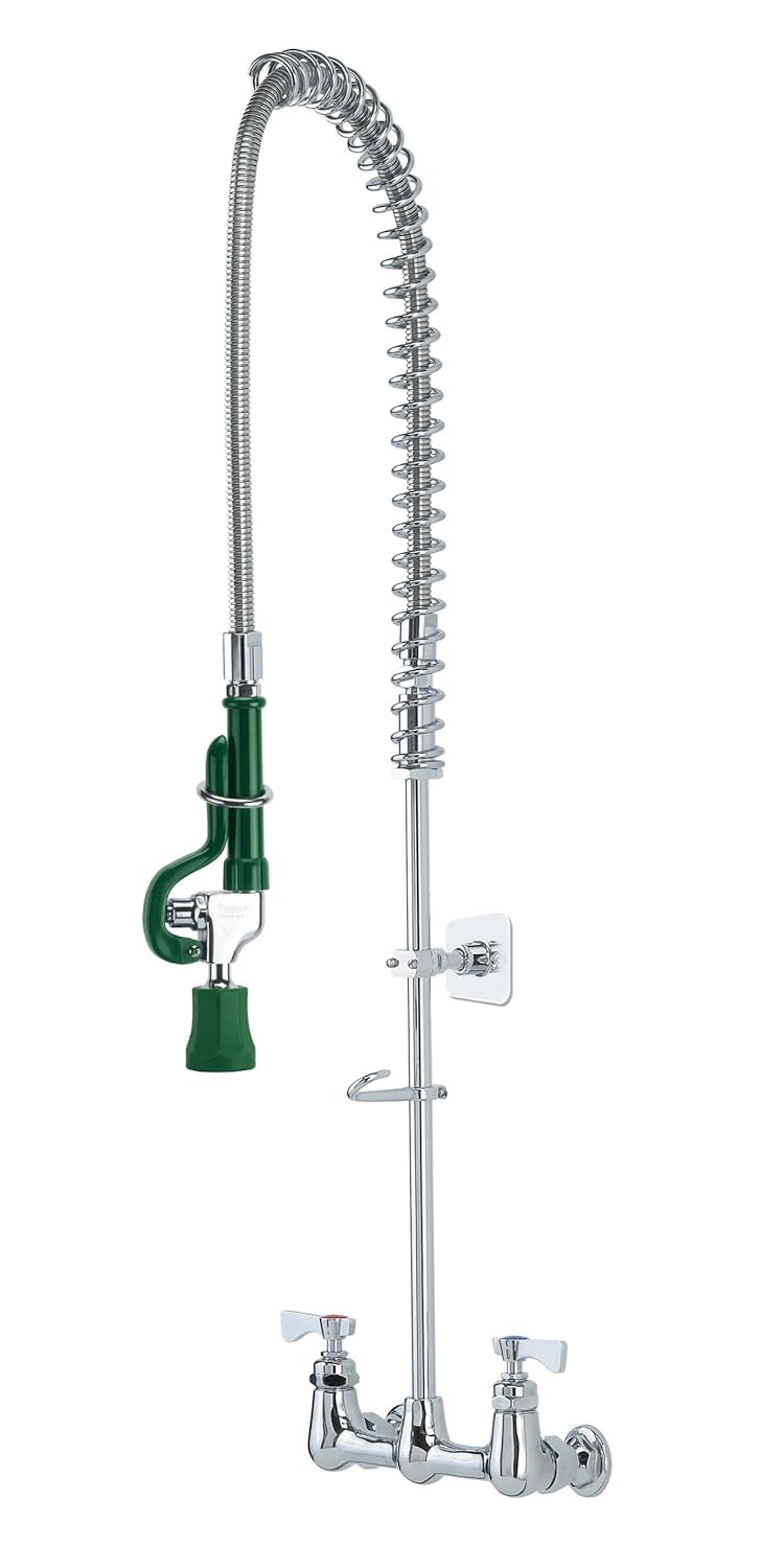 Krowne Krowne 17108WL Krowne Royal Series preRinse Assembly Wall Mount 8 Centers Spring Action Flexible gooseneck 35H Stainless Steel Hose with 15 Overhang  12 GPM Spray Head 