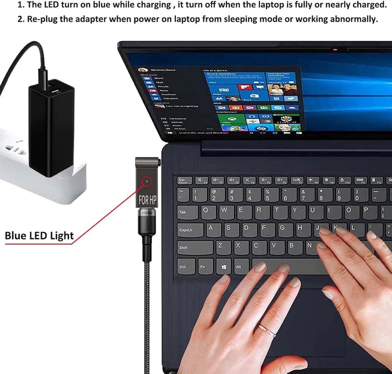 إكسفور محول USB C إلى 4.5 مم، محول شحن لابتوب من نوع C أنثى إلى ذكر DC قابس برميل، محول طاقة 100 واط PD، طرف موصل شحن لـ Probook Notebook Elitebook - Image 2