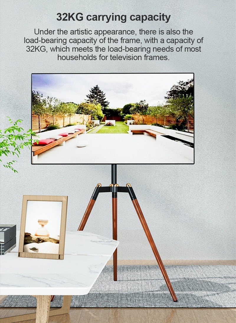 فلاشهوك حامل تلفزيون ثلاثي القوائم (Tripod) من Brandtech للشاشات بمقاس 32-65 بوصة، تصميم عصري على طراز الحامل الفني (Easel)، قابل لتعديل الارتفاع والدوران، مناسب لشاشات LED وLCD، يدعم معيار VESA بحد أقصى 600×400 مم، يتحمل وزناً يصل إلى 99 رطلاً (45 كجم تقريباً)، (يتضمن دليل التركيب). - Image 2