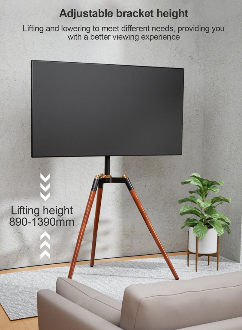فلاشهوك حامل تلفزيون ثلاثي القوائم (Tripod) من Brandtech للشاشات بمقاس 32-65 بوصة، تصميم عصري على طراز الحامل الفني (Easel)، قابل لتعديل الارتفاع والدوران، مناسب لشاشات LED وLCD، يدعم معيار VESA بحد أقصى 600×400 مم، يتحمل وزناً يصل إلى 99 رطلاً (45 كجم تقريباً)، (يتضمن دليل التركيب). - Image 4