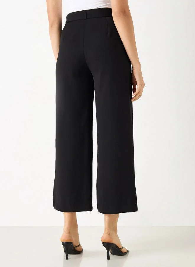 Iconic Iconic Solid Belted Wide Leg Pants with Pockets