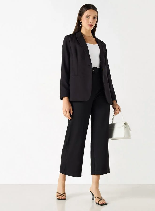 Iconic Iconic Solid Belted Wide Leg Pants with Pockets