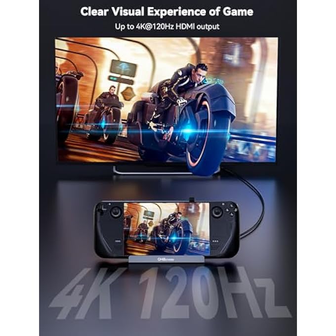 rayihni STEAM DECK DOCK, 6-IN-1 STEAM DECK DOCKING STATION WITH 4K@120 2K144HZ HDMI 2.1, 1GBPS GIGABIT RJ45, USB A & USB C 3.0 AND 100W PD 3.0 FAST CHARGE, STEAM DECK DOCK COMPATIBLE WITH LEGION GO/MSI CLAW - Image 3