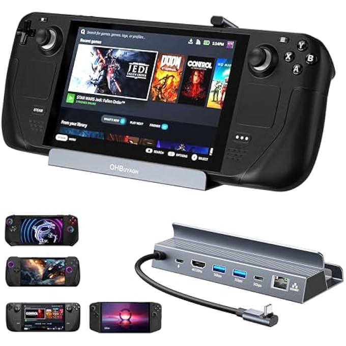 rayihni STEAM DECK DOCK, 6-IN-1 STEAM DECK DOCKING STATION WITH 4K@120 2K144HZ HDMI 2.1, 1GBPS GIGABIT RJ45, USB A & USB C 3.0 AND 100W PD 3.0 FAST CHARGE, STEAM DECK DOCK COMPATIBLE WITH LEGION GO/MSI CLAW - Image 1