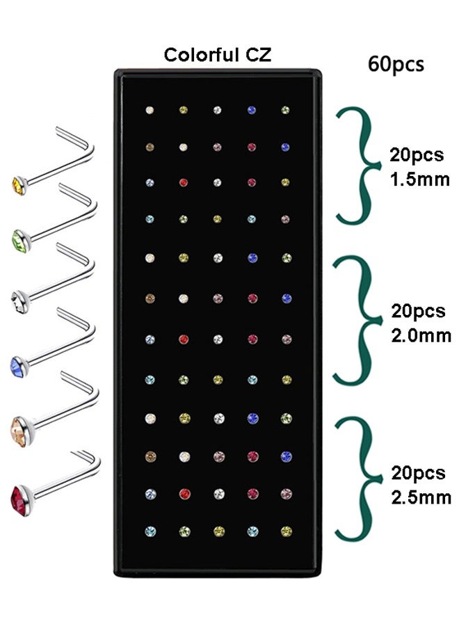 60 PCS Small Nose Rings Studs for Women Men Stainless Steel Body Jewelry - Image 3