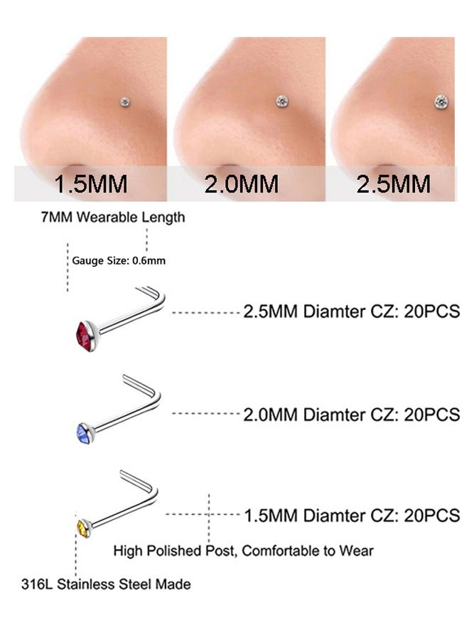 60 PCS Small Nose Rings Studs for Women Men Stainless Steel Body Jewelry - Image 2