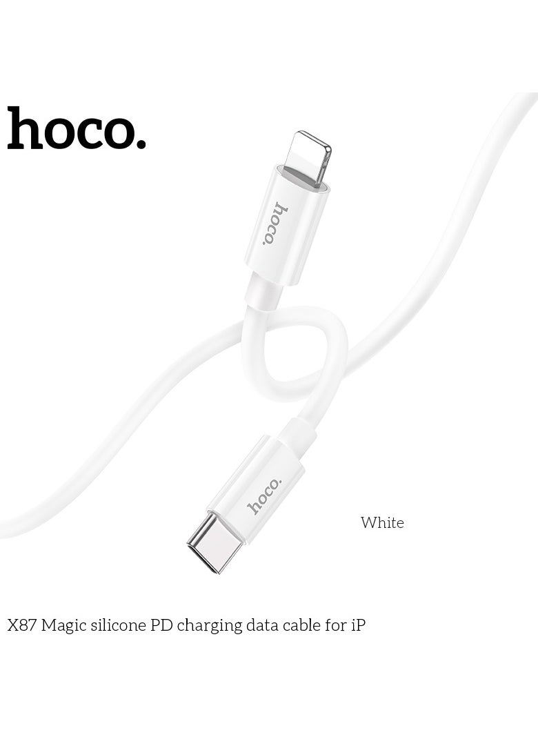 X87 Magic Silicone PD Charging Data Cable Durable, Fast Charging & Data Sync for iPhone and iOS Devices - White