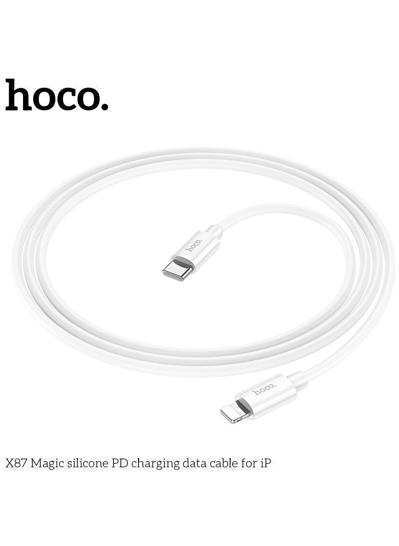 X87 Magic Silicone PD Charging Data Cable Durable, Fast Charging & Data Sync for iPhone and iOS Devices - White