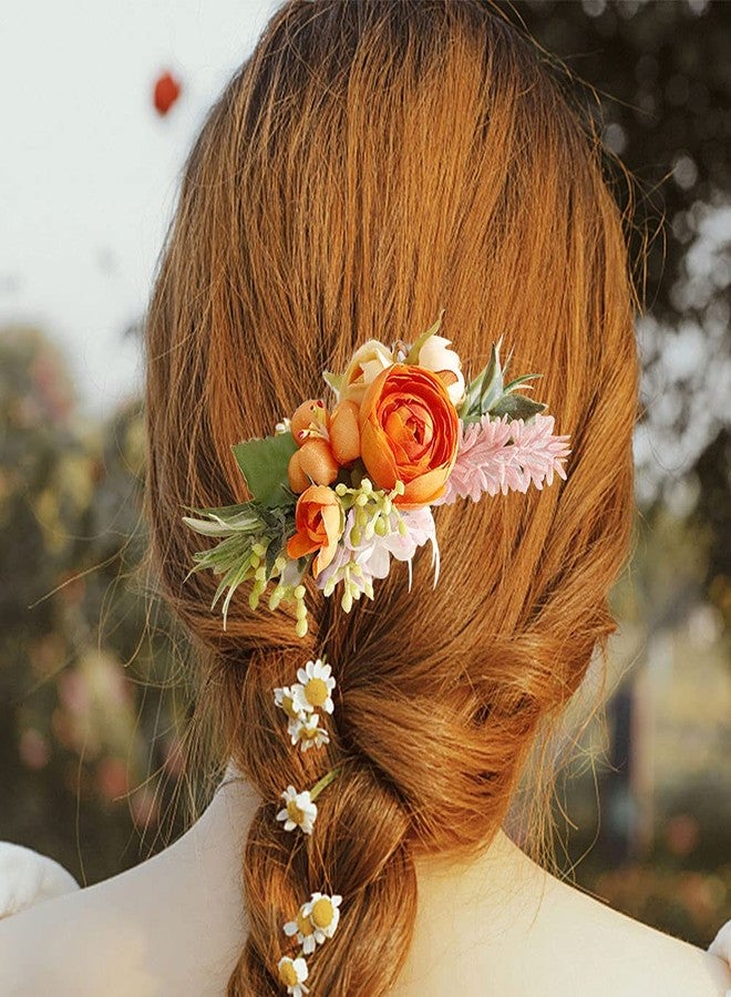 Herxsin Wedding Flower Hair Comb Boho Wedding Orange Bridal Headpieces Hairpins Bride Hair Combs Floral Slide Hairing Clips Accessories for Women and Girls(COLOR:Orange) - Image 2