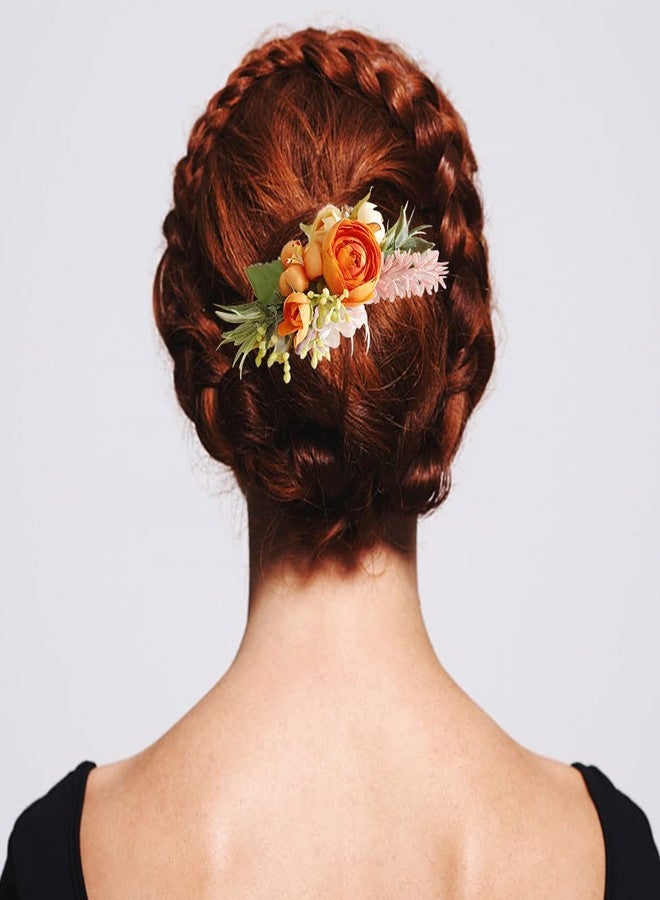 Herxsin Wedding Flower Hair Comb Boho Wedding Orange Bridal Headpieces Hairpins Bride Hair Combs Floral Slide Hairing Clips Accessories for Women and Girls(COLOR:Orange) - Image 3