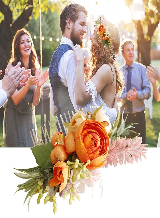 Herxsin Wedding Flower Hair Comb Boho Wedding Orange Bridal Headpieces Hairpins Bride Hair Combs Floral Slide Hairing Clips Accessories for Women and Girls(COLOR:Orange) - Image 4