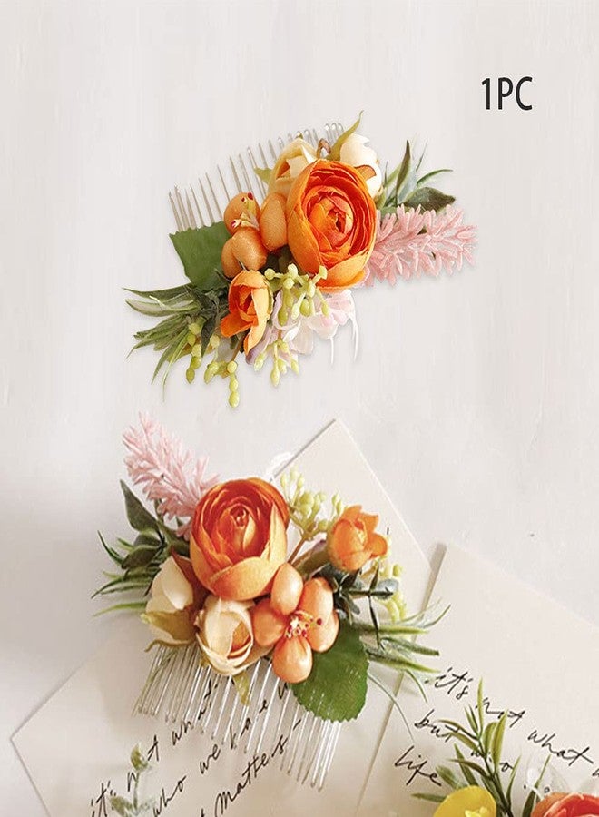 Herxsin Wedding Flower Hair Comb Boho Wedding Orange Bridal Headpieces Hairpins Bride Hair Combs Floral Slide Hairing Clips Accessories for Women and Girls(COLOR:Orange) - Image 5