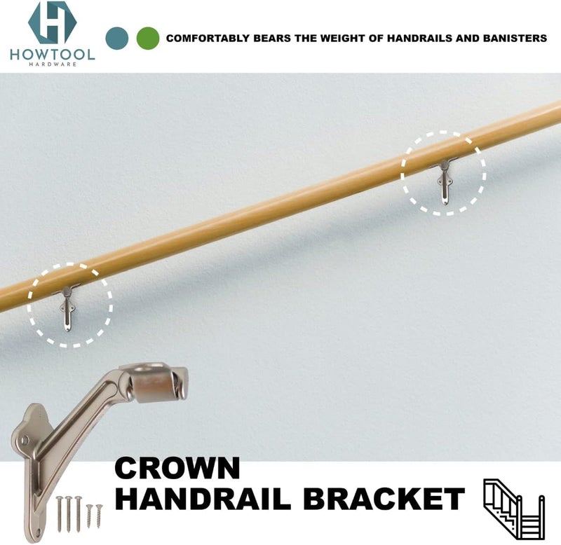 HOWTOOL Commercial Grade Handrail Bracket Wall Mounted Satin Nickel, 3 Pack | - Image 5