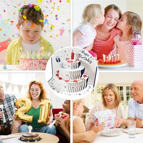 Jubobu 3D PopUp Birthday Cards, Candle Cake Happy Birthday Card Postcards Greeting Cards Birthday Gifts Decorations for Women, Man, Mom, Wife, Husband, Boy, Girl (blue) - Image 4
