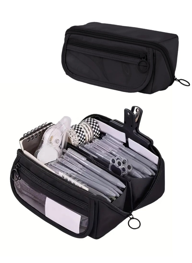 شهقلزس مقلمة أقلام بسعة كبيرة، حقيبة أقلام متعددة الطبقات بسحاب مزدوج، منظم أدوات مكتبية لطيف ومتين للمدرسة والمكتب والسفر - Image 1