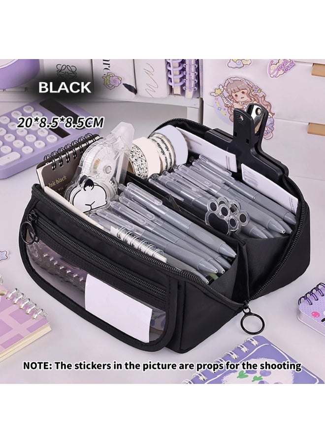 شهقلزس مقلمة أقلام بسعة كبيرة، حقيبة أقلام متعددة الطبقات بسحاب مزدوج، منظم أدوات مكتبية لطيف ومتين للمدرسة والمكتب والسفر - Image 2