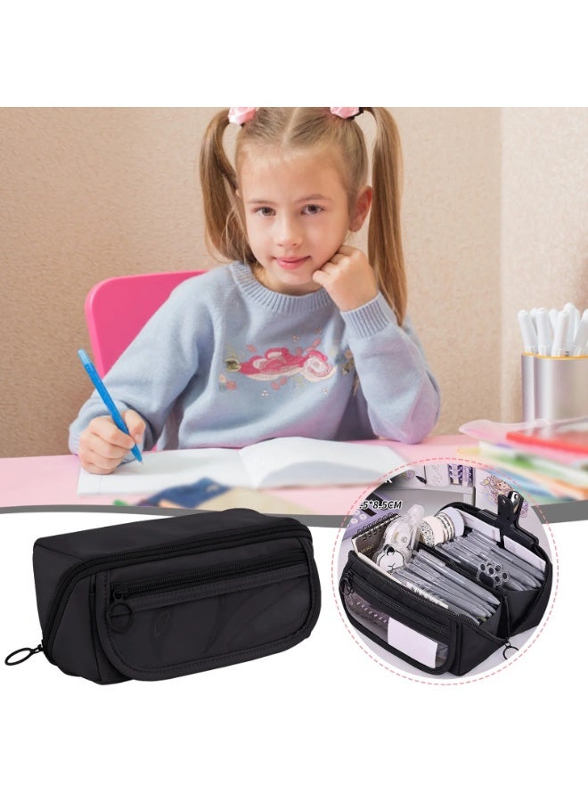 شهقلزس مقلمة أقلام بسعة كبيرة، حقيبة أقلام متعددة الطبقات بسحاب مزدوج، منظم أدوات مكتبية لطيف ومتين للمدرسة والمكتب والسفر - Image 4